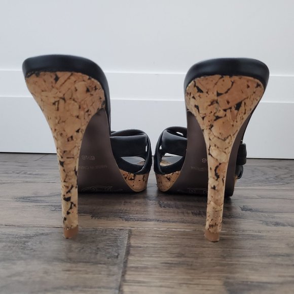 Charles David Platform Open Toe high heel sandals Natural Cork and Black - Picture 4 of 7